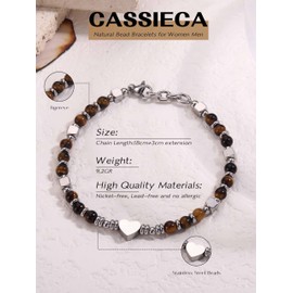 CASSIECA Boho Bracelet Women's Natural Stones Bracelets for Women 316L Stainless Steel Heart Bracelet Adjustable Tiger's Eye Turquoise Bracelet Christmas Birthday Gifts Women Jewellery with Gift Box,