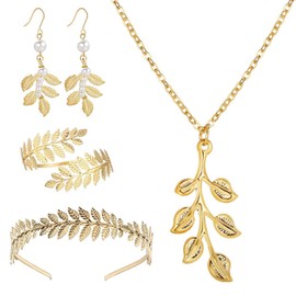 FDGGT 1 headband, 1 pair of earrings, 1 necklace and 1 bracelet, leaf shaped jewellery, creative jewellery, Eleer jewellery