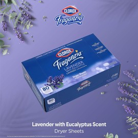 Clorox Fraganzia Fabric Softener Dryer Sheets, Lavender Scent - Wrinkle Reducing Scented Softening Laundry Dryer Sheets for Great Smelling Clothes, 80 Count - 6 Pack