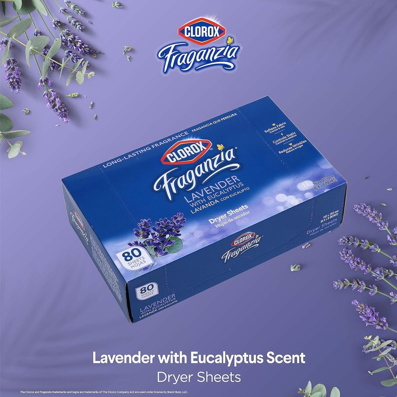 Clorox Fraganzia Fabric Softener Dryer Sheets, Lavender Scent - Wrinkle