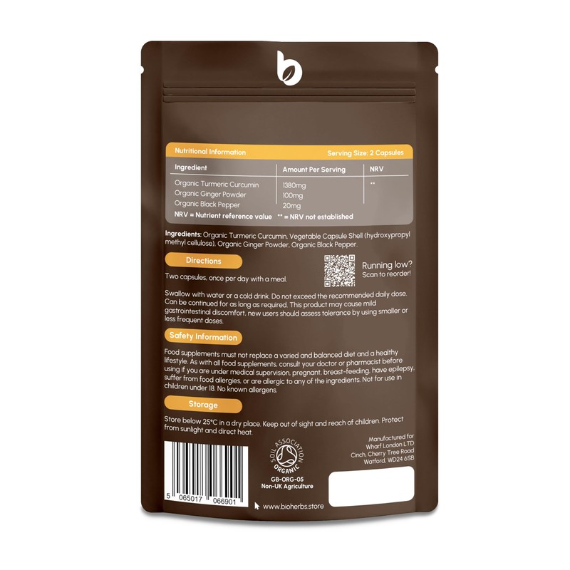 Organic Turmeric Curcumin Capsules 1500mg - with Black Pepper &