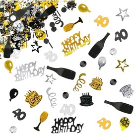 40th Birthday Confetti - 30g Table Glitter Sprinkles for Wedding Anniversary Party Decorations (Gold Black Silver)