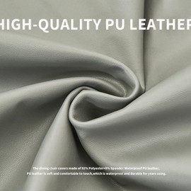 HOMECOVER Dining Room Chair Seat Covers Set of 6 Waterproof Chair Covers, PU Leather Chair Cover Seat Surface Removable Stretch Dining Room Chair Seat Covers for Dining Room Chairs Set of 6 Grey