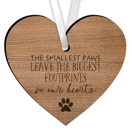 Pet Loss Gift Keepsake - The Smallest Paws Leave The Biggest Footprints In Our Hearts - Sorry For Your Loss - Cat/Dog (Wooden Heart)