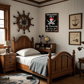 Vintage No Trespassing Sign - Funny Pirate Warning Wall Art for Home Party, Man Cave, Game Room, or Tavern Decor - Rustic Pub Hanging Plaque - Unique Gift for Men, Pirate Lovers & Dad 8x12 Inch (286)