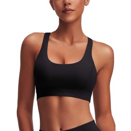 kakola Sports Bras for Women - Scoop Neck Yoga Wirefree Low Coverage Padded Cami Crop Top Black