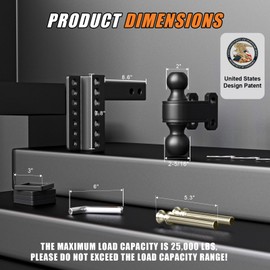 TIROL Adjustable Trailer Hitch - Fits 2 Inch Receiver, 4" Rise/Drop for Truck, 2'' & 2-5/16'' Ball Hitches 25,000 LBS GTW Heavy Duty Towing Ball Mount, RVs, Campers, Boat Trailers