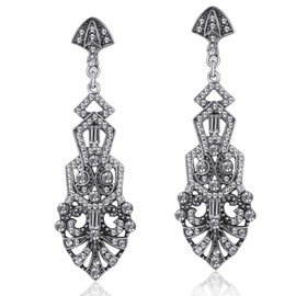 Coucoland 1920s Flapper Earrings Roaring 20s Great Gatsby Rhinestone Earrings (Stly2-Silver)