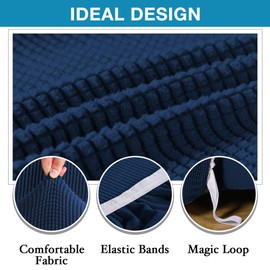 Flamingo P Stretch Recliner Chair Cover Recliner Cover for Electric/Manual Style | Furniture Cover for Reclining with Side Pocket, Soft Checked Jacquard Fabric Form Fitted Standard/Oversized - Navy