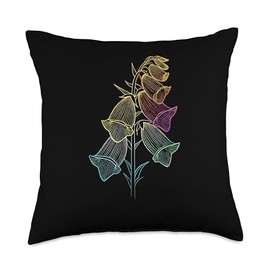 Line Art Foxglove Digitalis Floriculture Foxgloves Throw Pillow
