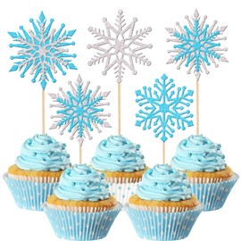 24 piezas de adornos de copos de nieve con purpurina para cupcakes con temática de congelado de invierno, decoraciones para tartas de invierno para decoración de pasteles de copo de nieve, baby