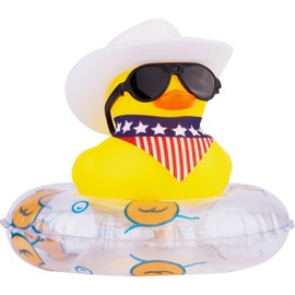 CoFuBcad Rubber Duck Car Ornaments Cowboy Duck Car Dashboard Decoration Accessories with Mini Cowboy Hat Scarf Swim Ring and Sunglasses for Decor Home(AG11)