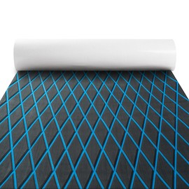 Fullfire Boat Flooring - EVA Foam Boat Decking - Marine Mat Self-Adhesive Flooring Sheet Marine Carpet for Motorboat Yacht Kayak RV 94" x 16", Dark Grey with Blue Lines