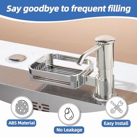 Soap Dispenser for Kitchen Sink, Built in Soap Dispenser Pump with Sponge Holder, Under Counter Brushed Nickel ABS Pump Head with 38" Extension Tube Kit, Good Suction Power