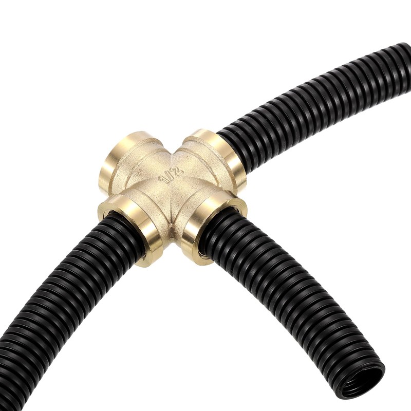 uxcell 4Pcs Brass Cross Pipe Fitting, BSPP G1/2 Female Barstock