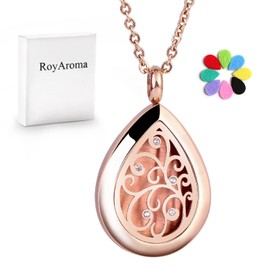 RoyAroma Rose Gold Aromatherapy Essential Oil Diffuser Necklace Stainless Steel Pendant Perfume Locket Women Jewelry for Mom/Women