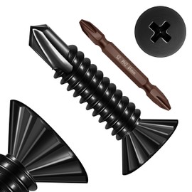 EASTPUK 400Pcs #8 x 3/4" Self Tapping Screws for Metal, Black 410 Stainless Steel Serrated Flat Head Self Drilling Sheet Metal Screws for Aluminum Steel Furniture Windows Ceilings Slidings Railings