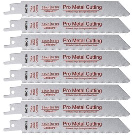 6-Inch Thick Metal Cutting Reciprocating Saw Blades (18 TPI) Made of Long Lasting Bi-Metal (HSS Teeth Bonded to HCS Body) - 8 Pack - Caliastro