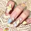 30Pcs Beach Press on Nails Medium Almond French Tip Fake
