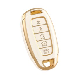 OFF WE GO for Hyundai Key fob Cover, Soft TPU Protection Key Fob Case Compatible with Hyundai Palisade Elantra Elantra GT Kona Smart Keyless Remote Holder Accessories (Gold White)