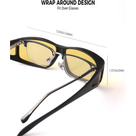 Teyetannic Night Driving Glasses Fit over Glasses Anti-Glare Polarized Wrap Yellow Sunglasses Over Glasses