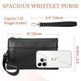 Wristlet Purses for Women, Vaschy Dual Pouch Vegan Leather Small Crossbody Shoulder Bag Evening Clutch Wallet for Cell Phone Keys Coin Purse Black