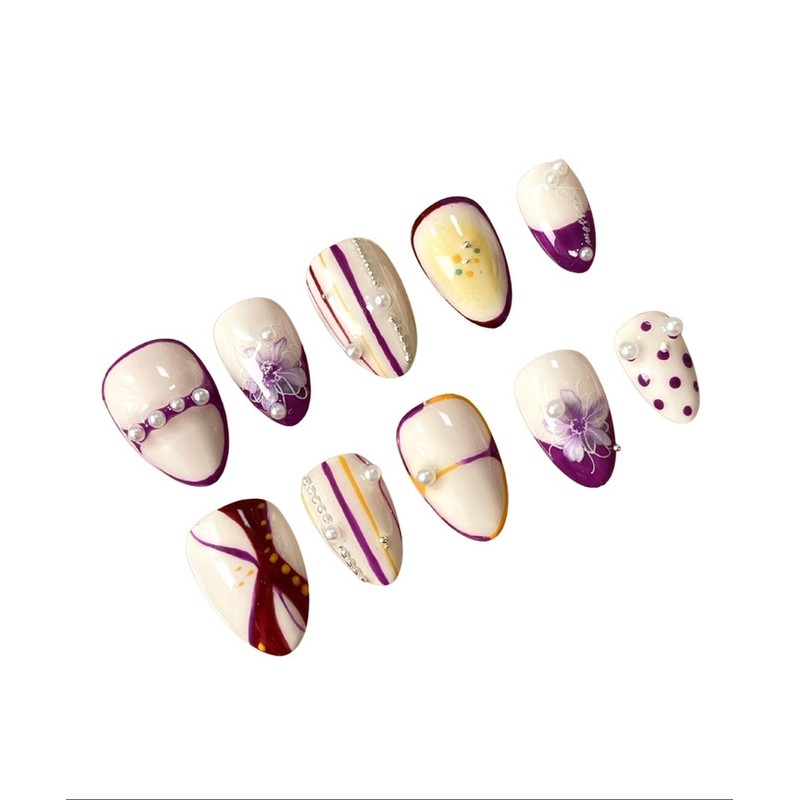 Poly handmade nail tips - Coffin Ballet (length - parts