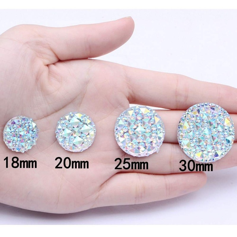 MajorCrafts 20pcs 20mm Crystal AB Multi-Facets Flat Back Round Resin