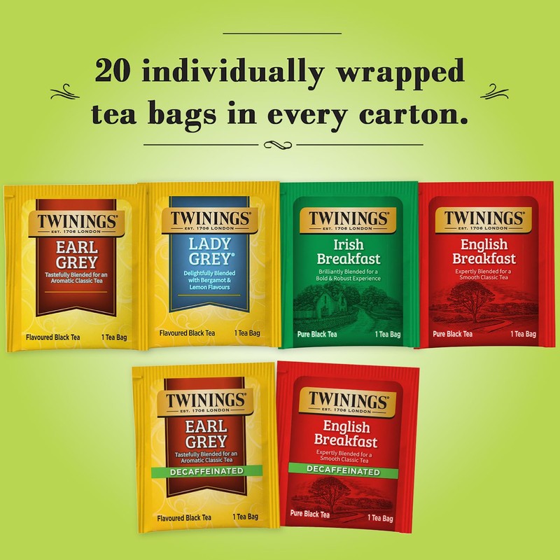 Twinings Tea Variety 6-Pack – Earl Grey, English Breakfast, Irish
