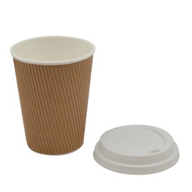 We Can Source It Ltd - 12oz. Brown Kraft Ripple Paper Cups with Lids - Eco-Friendly 100% Biodegradable Compostable Recyclable - Great for Tea, Coffee, Hot Drinks Takeaway - 1000 Pack