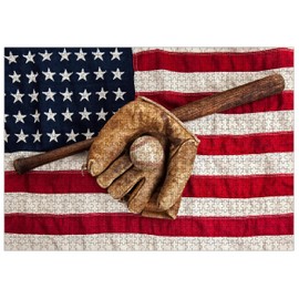 Baseball Bat Glove Flag - Wooden Puzzle Graduation or Birthday Gift Home Decor - 1000 Piece Jigsaw Puzzle for Adult
