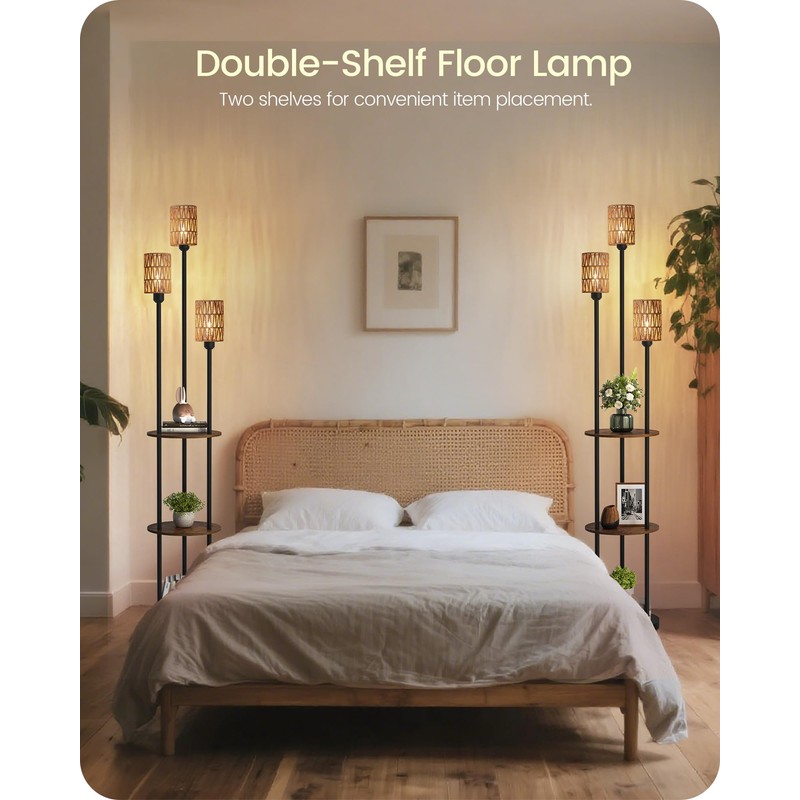 GOEBLESON Floor Lamp with Shelves, Boho Floor Lamp with Foot