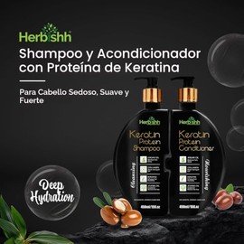 Shampoo y Acondicionador de Keratina Herbishh – Hidratante y Nutritivo para Cabello Seco y Dañado | Sin Sulfatos | Fórmula Vegetal con Aceite de Argán