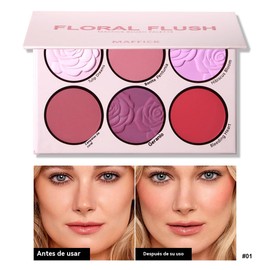 MAFFICK Paleta de Colorete Floral Flush, 6 Tonos Rosa y Coral, Acabado Natural y Luminoso (01, 154g)