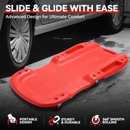 Auto Dynasty Universal 38" L X 20" W Red Lightweight Rolling Mechanic Creeper Seat Repair Tool for Car Vehicle Home Warehouse
