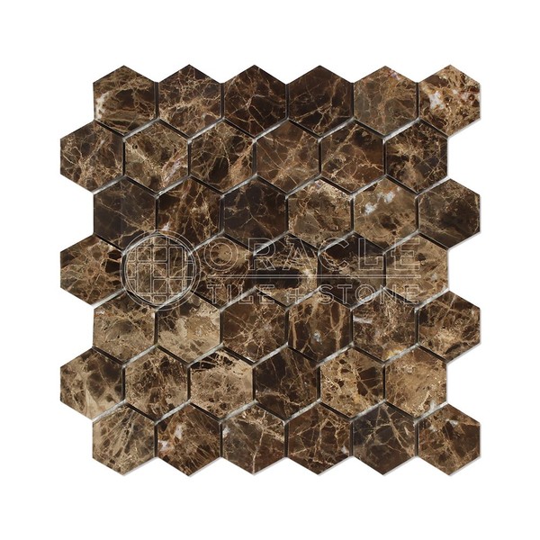 Emperador Dark Spanish Marble 2 inch Hexagon Mosaic Tile, Polished