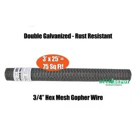 Digger's Root Guard 75 Sq Ft Digger's Root Guard Double Galvanized 3/4" Hex Gopher Wire Mesh 3'x 25'