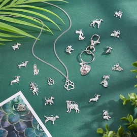PandaHall 22 Styles Dog Pet Charms, 88pcs Metal Dog Paw Prints Bone Charms Pendants Tibetan Antique Silver Animal Charms Dangle Charms for DIY Bracelet Necklace Jewellery Making