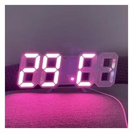 Fashion Design Simple Large LED Digital Clock Home Use Wall Clock Smart photosensitive Student Alarm Clock Decor Box Electronic - Color: Pink light