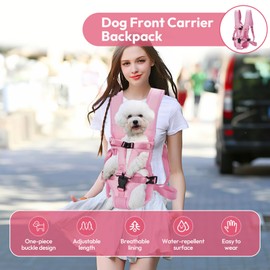 Pet Carrier Backpack, Adjustable Pet Front Dog Carrier Backpack, Water Resistant Dog Front Carrier, Legs Out, Pet Chest Backpack Carrier for Outdoor Traveling Hiking Camping (Pink, Small)