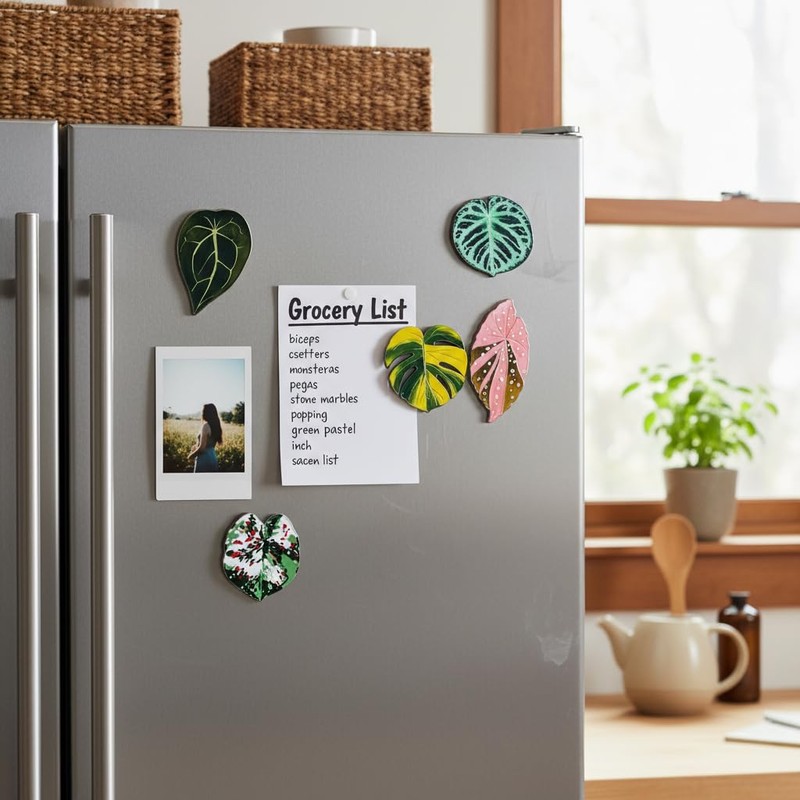 12 pcs Leaf Shaped Fridge Magnets, Plant Themed Decorative Acrylic