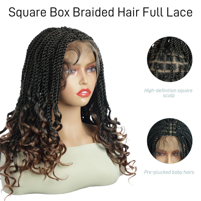 Full Lace Twist Braided Wig with Curly Ends for Black