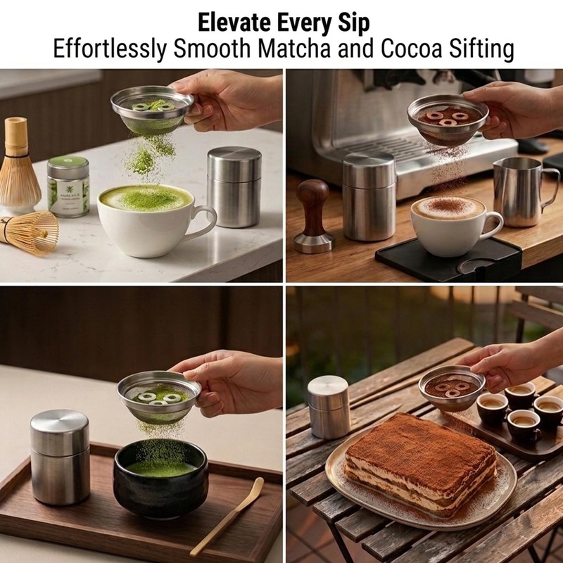 2-Pack Matcha Powder Sifter Container with 6 Stainless Steel Sifting