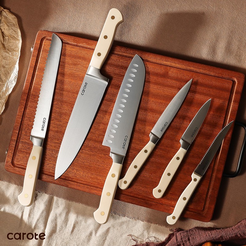 CAROTE 11 Pieces Knife Set with Block for kitchen, Stainless