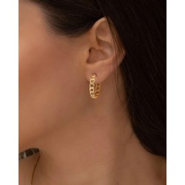 PRTGL Chunky Hoop Earrings - 14k Gold Plated Open Hoop Chunky Earrings for Women (Fat Spring Design）