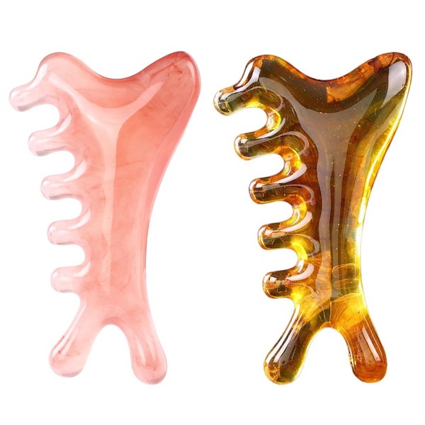 2 Stück Kopfhaut Massagegerät aus Harz,Gua Sha Kamm Kopfhaut Massagebürste