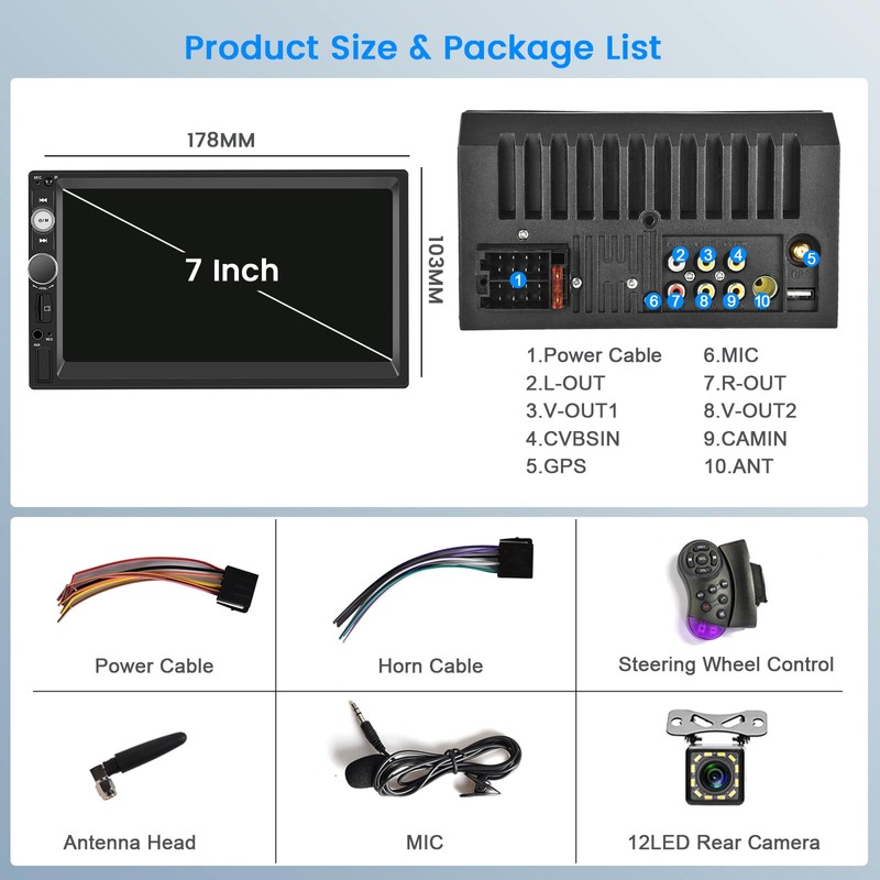 HIKITY Double Din Wireless Apple CarPlay Car Stereo 7 Inch