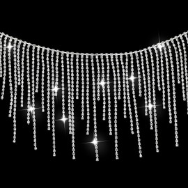 Rhinestone Fringe Trim, Sparkling Diamond Tassel Chain Fringe for DIY Clothing Decoration, Jeans, Jackets, Beaded Ribbon for Sewing, Wedding Dress, Belt, and Costume Customization (1 Yard)