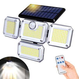 Solar Wall Lamp, 4-Head Solar Power Light, 333 LED Solar Light, Wireless Flood Lights Outdoor，3000 Lumens, 6500K, Motion Sensor, IP65 Waterproof, 270° Lighting Range for Street, Garden, Pathway（1Pack
