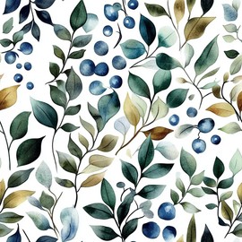 MAGAFA Watercolor Leaves Peel and Stick Wallpaper Blue Green and Brown Self Adhesive Removable Leaf Plants Contact Paper Nursery Bedroom Mural Wall Decorative 17.71"x236.2"